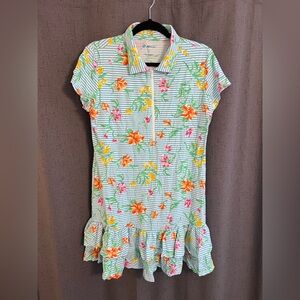 Ibkul Floral Striped Dress with Ruffle Hem size Large